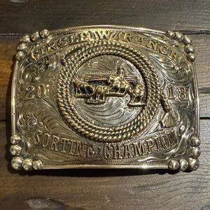 Western Silver-Tone Sorting Championship Belt Buckle - Gold Accents